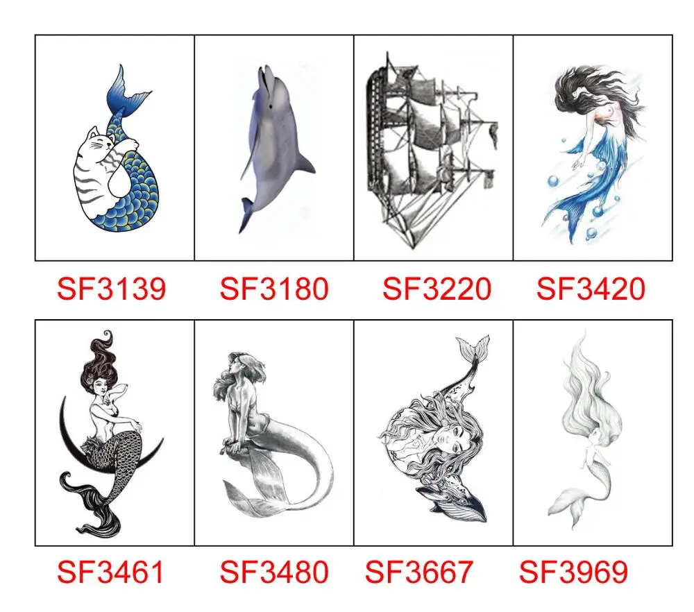 Us 019 Pesce Autoadesivo Del Tatuaggio Temporaneo Impermeabile Sirena Balena Delfino Falso Tatoo Animali Cartone Animato Braccio Mano Spalla Body