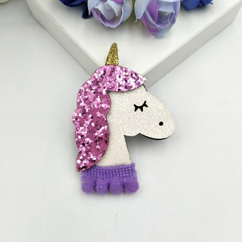 6pcs Mixed Appliques Glitter Unicorn Shiny Glitter Patches Applique Wedding DIY Sewing Patch Hair Bow