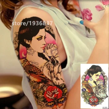 

Nu-TATY Waterproof Temporary Tattoo Sticker 9 Set Sexy Beauty Portrait Series Big Pattern Wolves And Beauties European Style