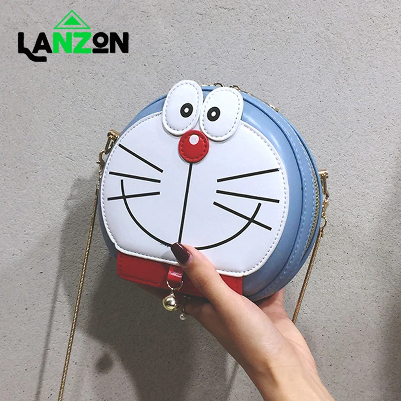 Милая мультяшная сумка на плечо Doraemon с цепочкой, маленькие круглые сумки через плечо, Модный женский чехол-мессенджер для девочки, подарок на день рождения