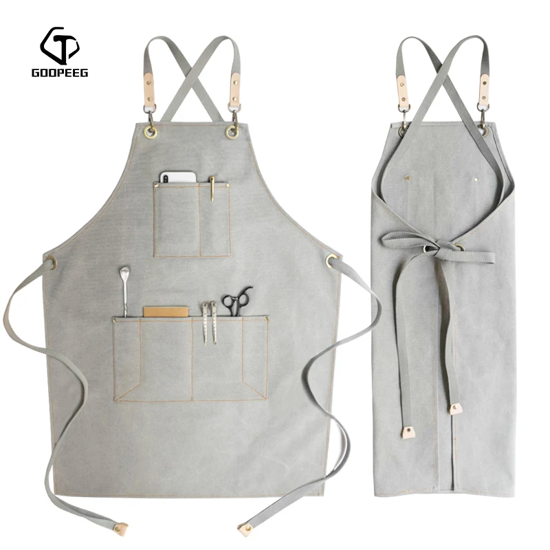 GOOPEEG painting canvas apron art students special baking nail salon barber men and women coffee shop denim overalls custom LOGO