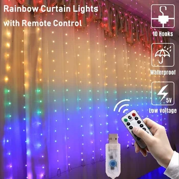 

LED Curtain Light Waterproof USB Copper Wire Fairy Light With Remote Control Outdoor Garland For Home Decoration Wedding Party