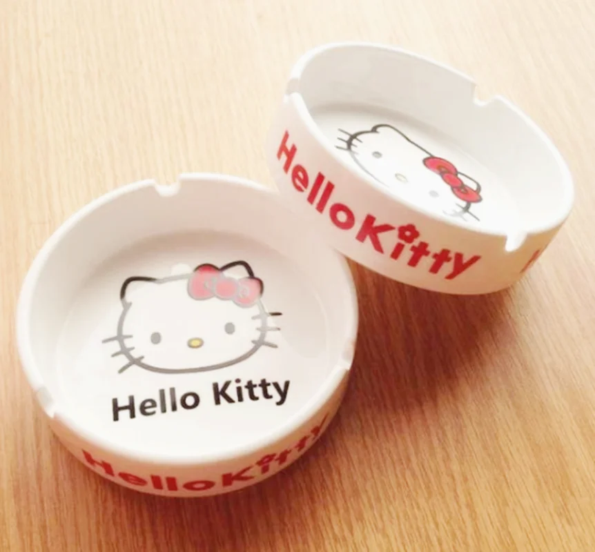 

Cartoon Cute Ashtray KT Cat Ceramic Ashtray Simple European Ceramic Home Living Room Decoration Ashtray