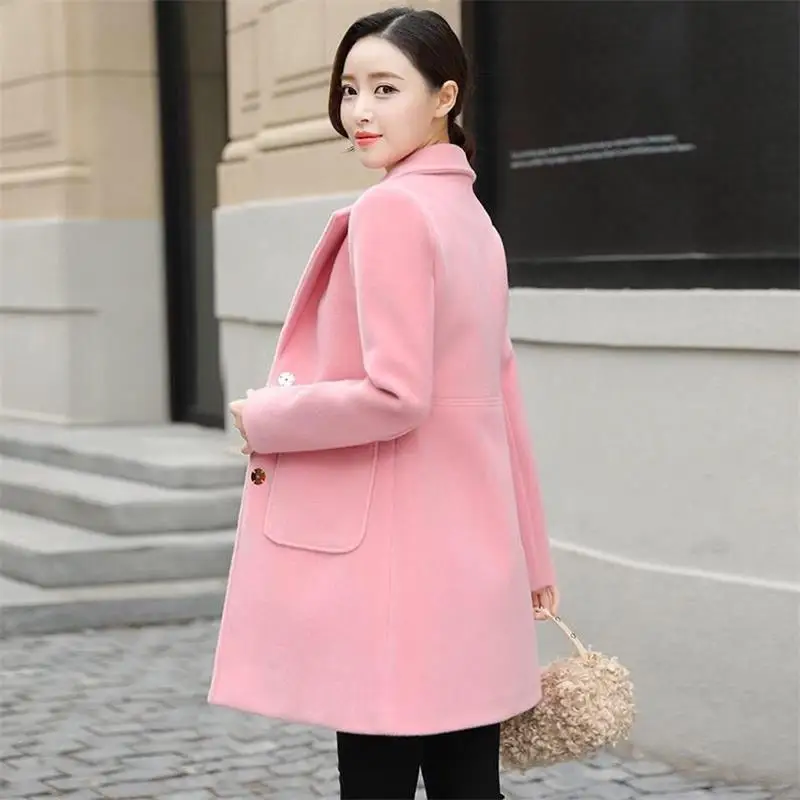 pink Верхняя одежда, пальто, осенняя зимняя куртка, повседневная женская новая модная Длинная шерстяная куртка, однобортное тонкое женское Шерстяное Пальто - Цвет: pink