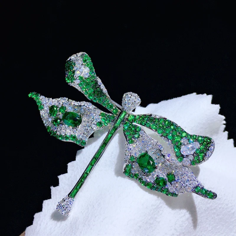 

Red/Blue/Green Cubic Zirconia micro pave dragonfly Brooch Pin