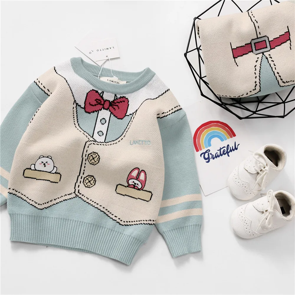Tonytaobaby/осенне-зимняя одежда; Новинка; Хлопковый вязаный пуловер с рисунком для мальчиков и девочек; свитер; Рождественский свитер