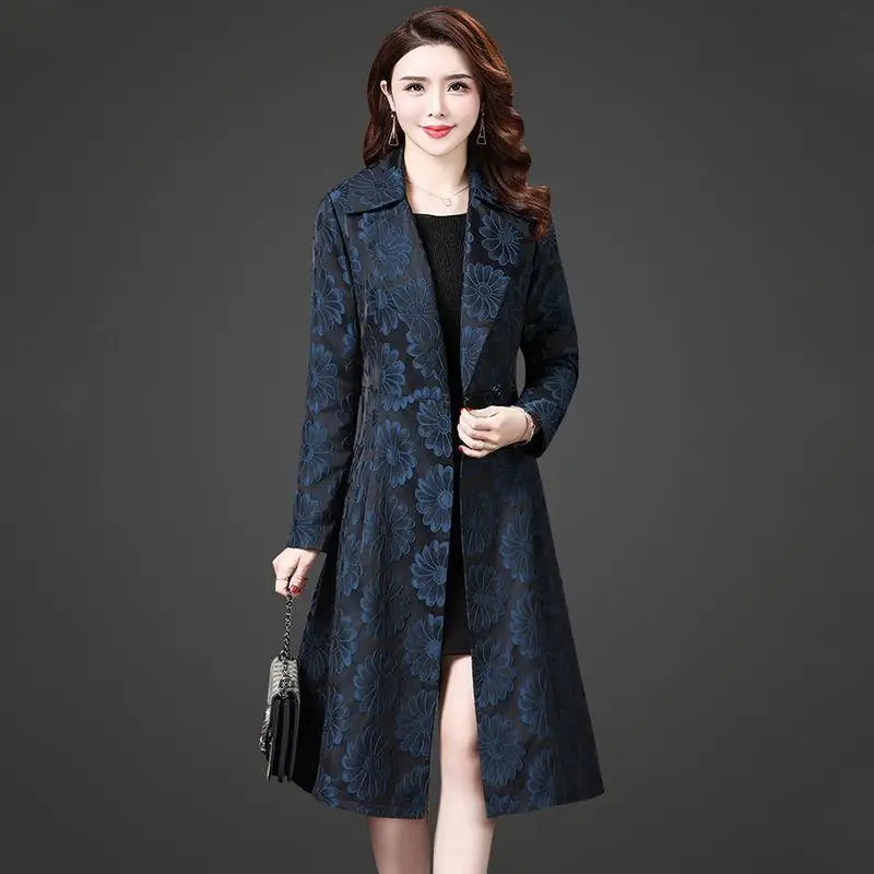 2022 New Spring Autumn Women Windbreakers Fashion Oversize Blue Floral Embroidery Lapel Trench Coat Female Slim Trench Outwear 2022 New Spring Autumn Women Windbreakers Fashion Oversize Blue Floral Embroidery Lapel Trench Coat Female Slim Trench Outwear