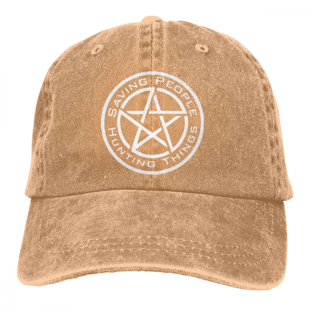 Supernatural Saving People Hunting Things Casquette Unisex Mens Womens Denim Strapback Baseball Cap Adjustable Golf Dad hat - Color: Khaki