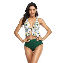 Женский сексуальный купальник Mujer с оборками и цветочным принтом, Одноцветный купальник с высокой талией, сексуальный купальник с открытой спиной, купальник с пуш-ап бикини, купальник