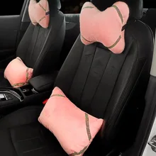 

Warm Pink Plush Neck Pillow for Car Seat Woman Shiny diamonds Car Lumbar Support Headrest Pillow Universal Soft Pillow