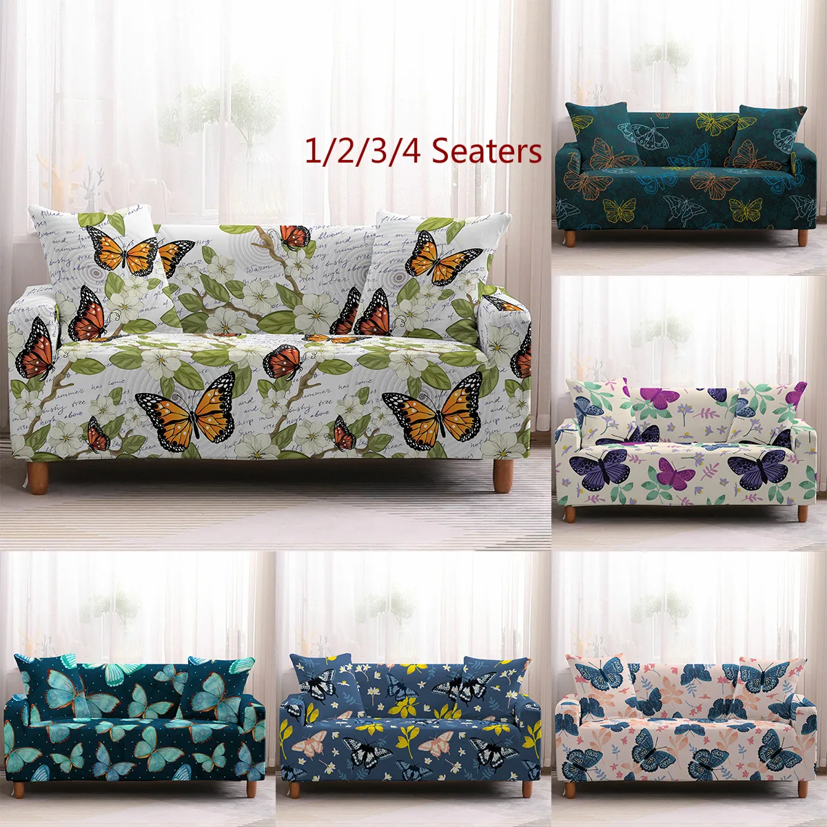 

Butterfly Spandex Modern Sofa Cover Elastic Floral Polyester 1-4 Seater Couch Sofa Slipcover for Living Room Furniture Protector