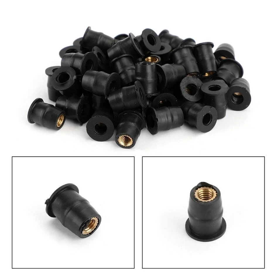 50PCS Motorcycle M5 M6 Metric Rubber Wind Screen Fairing Well Nut Wellnut Windshield Screw Auto Motorbike Off-road