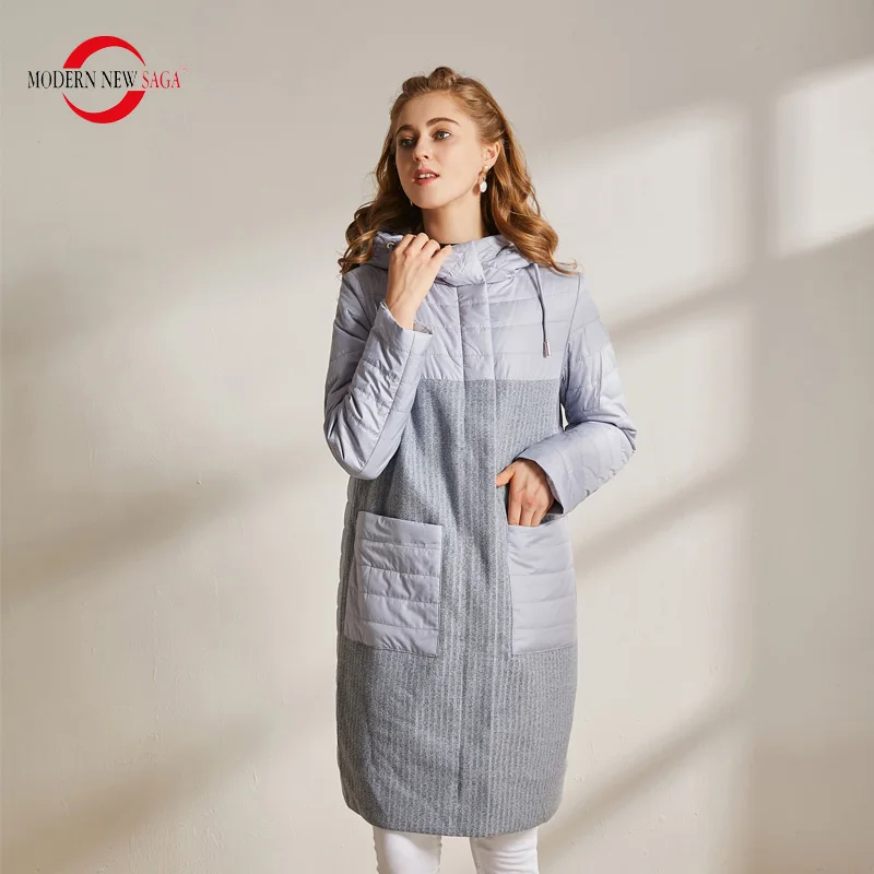 K13-Blue MODERN NEW SAGA Новинка Осеннее Женское Пальто Парка Женская Хлопковая Стеганая Куртка С Капюшоном Синтепон Женская Длинная Куртка Повседневное Женское Длинное Пальто Весна Осень Куртка Женская Большой Размер - Цвет: K13-Blue