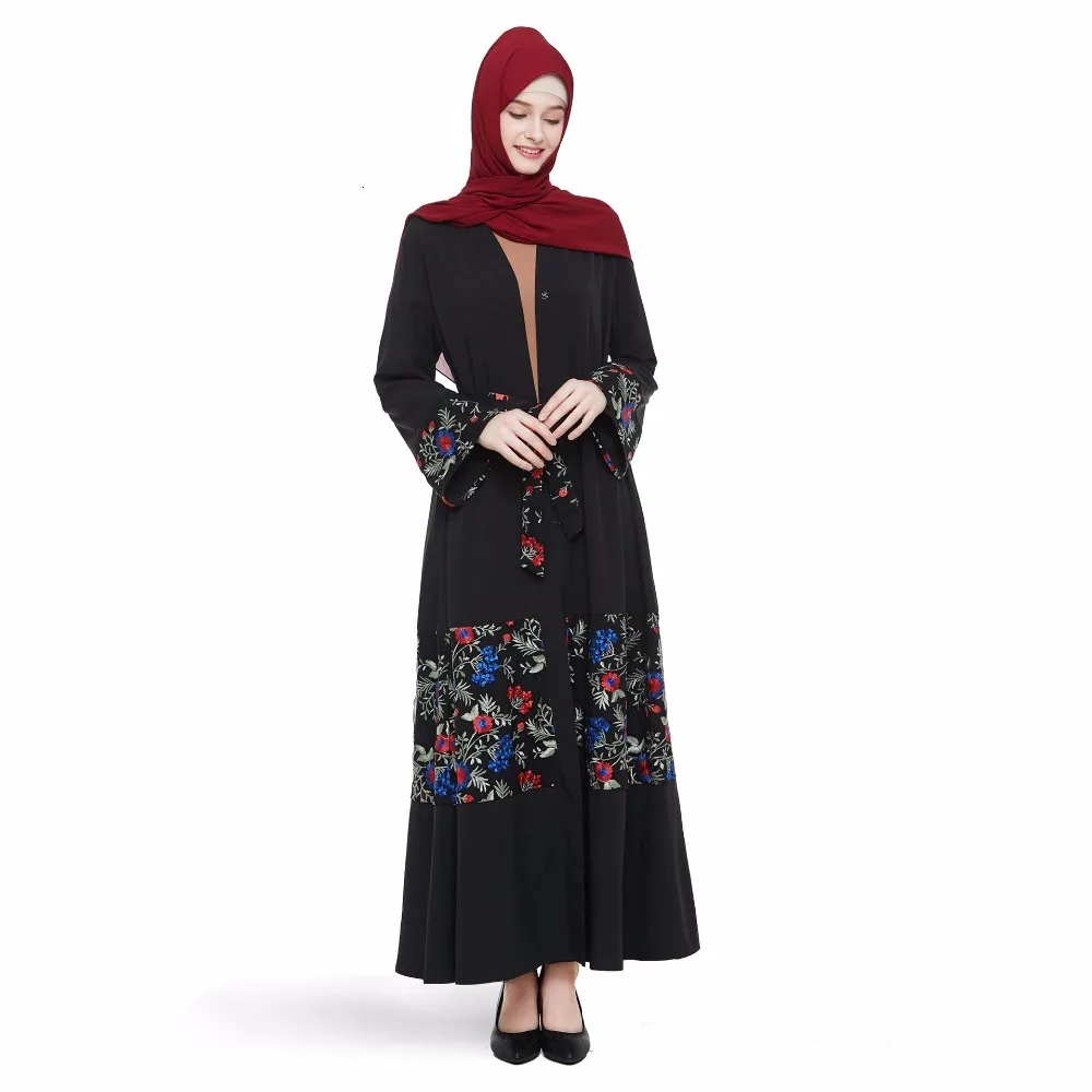 Elegant Muslim Embroidery Abaya Mesh Maxi Dress Cardigan Long Robes Kimono Jubah Ramadan Eid Arabic Dubai Caftan Islamic Prayer