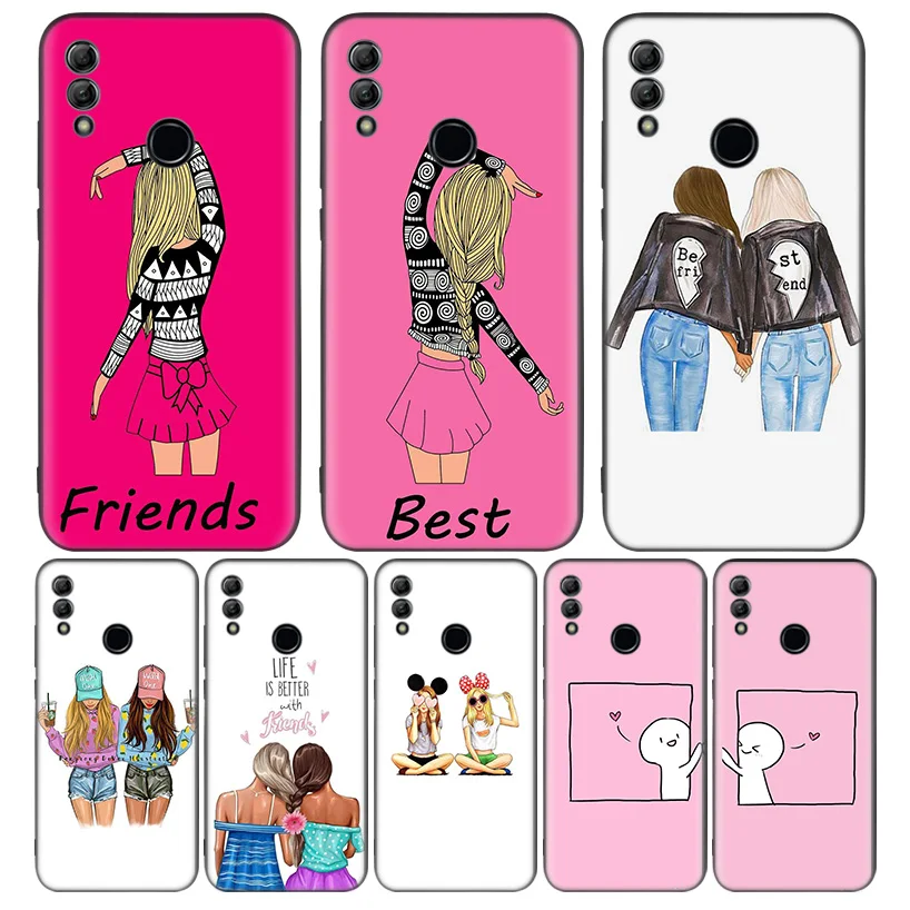 С надписью Best Friends; Черная крышка чехол для телефона для huawei Y9 Y5 Y6 Y7 Honor 10 9 Lite 9X8X8 S 8A фотоаппаратов моментальной печати 7S 7A 10i 20i V20 Coque