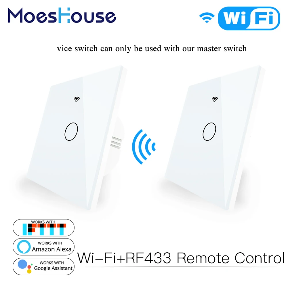 WiFi Smart Glass Panel Touch Switch RF433 Transmitter Wall Panel 1/2/3 Gang Remote Control Switch Works with Alexa Google Home