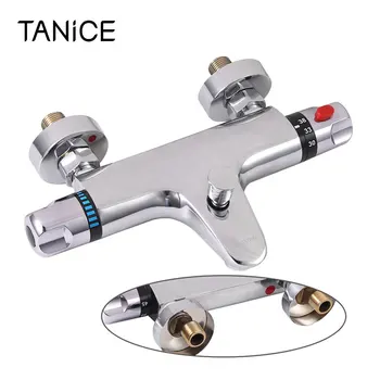 

TANiCE New Modern Thermostatic Bath Shower Mixer Mounted Chrome Valve Bar Tap Dual Handle Cold and Hot Bathtub Water Bar Tap Kit