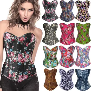 

Gothic Steampunk Corset Top Sexy Bustier Corset Overbust Denim Corselet Waist Trainer Women Slimming Sheath Boned 6XL White Red