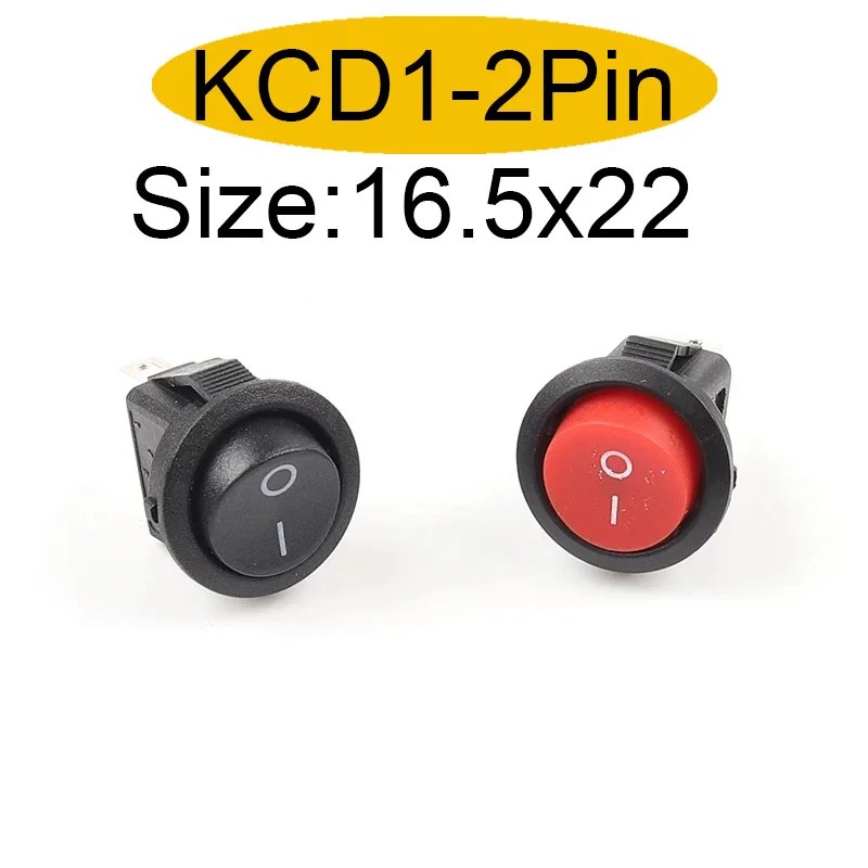 

5/10Pcs Diameter 16.5mm 3A/250VAC Round Boat Rocker Switch KCD1-105 On-Off Snap SPST Black 2Pin Power Switch Push Button Switch