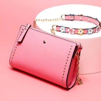 

New 2020 Fashion Flower Women Shoulder Bag Split Leather High Quality Flap Handbag Simple Style Female Crossbody Bag