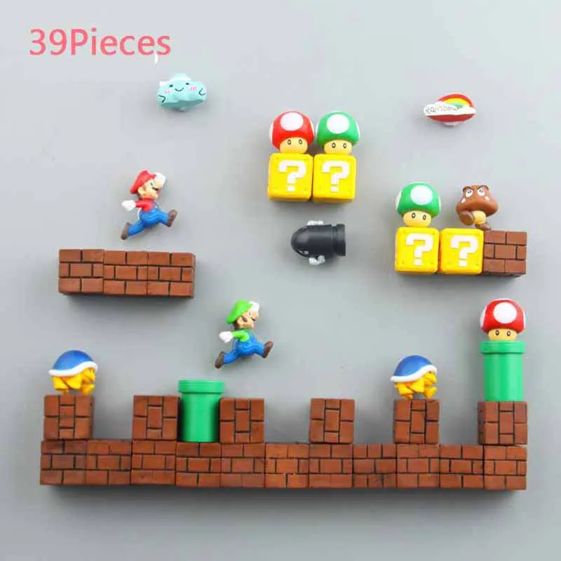 39Pcs 39 шт. 3D украшения стереоскопические Супер Марио Bros магниты на холодильник стикер сообщений взрослый человек девочка детские игрушки для мальчиков подарок на день рождения - Цвет: 39Pcs