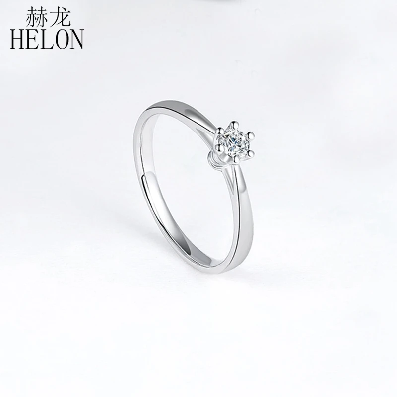HELON 0.4ct Муассанит кольцо Настоящее 14 к белое золото круглый VVS/DEF Лаборатория Grown Муассанит алмаз обручальное кольцо для женщин классические ювелирные изделия