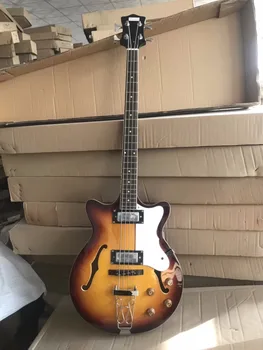 

2018 New + Guitar Factory + 4 strings electric jazz bass sunburst electric bass dot inlays hollow body bass guitar free shipping