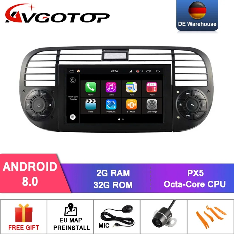 DE! AVGOTOP автомобильный dvd-плеер для FIAT 500 Android 9,0 встроенный wifi Автомобильный Радио DVR/wifi+ DSP+ DAB+ OBD навигация