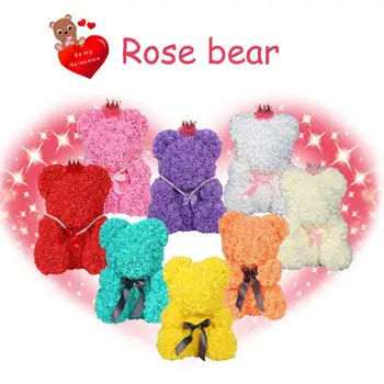 

Rose Bear Flower Valentine Rose Gift DIY Dolls Artificial Decoration Women Girlfriends Valentines Cartoon Rose Romantic Gift2019
