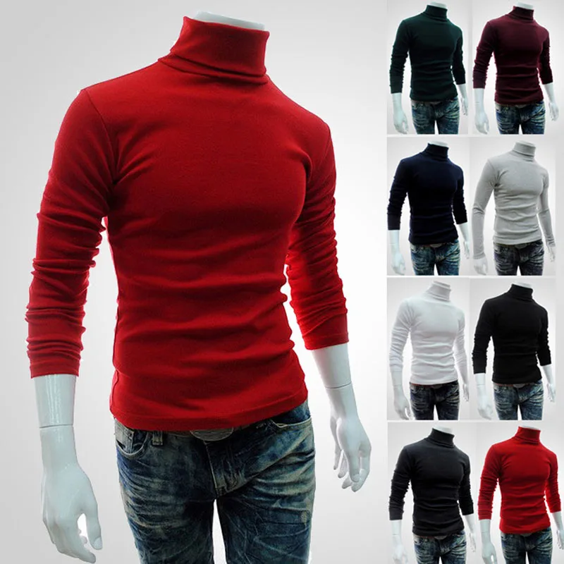 Suéter de cuello alto para hombre, jerseys de Color liso para hombre, ropa ajustada, suéteres de punto para hombre MY277