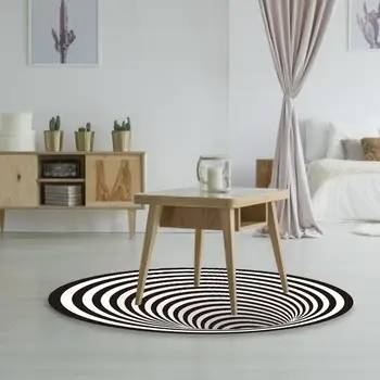 

3D Spiral Black White Carpet Round Rug For Living Room Geometric Stereo Vision Non Slip Floor Mat For Home Decorative