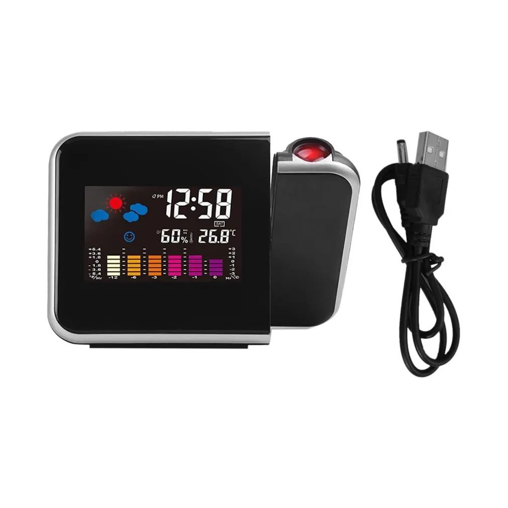 

Portable Projection Digital Weather LCD Snooze Alarm Clock Color Display with LED Backlight Temperature Humidity Tester