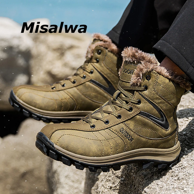 Misalwa botas de altas para hombre, zapatos informales, cálidos, de estilo vaquero, talla grande, para exteriores, Invierno|Botas de seguridad y de trabajo| AliExpress
