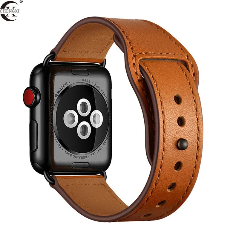 CHENGXI наручных часов Apple Watch, версии для Apple Watch1/2/3/4/5, сменный 38/40/42/44 мм кожаный ремешок аксессуары