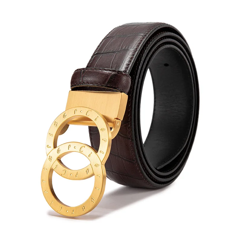 Ciartuar, мужские ремни, кожаный ремень, Мужская Изысканная мода, Круглый, двойное кольцо, пряжка, wo, мужской роскошный ремень Riem Heren cinto ceinture 벨트 - Цвет: Belt