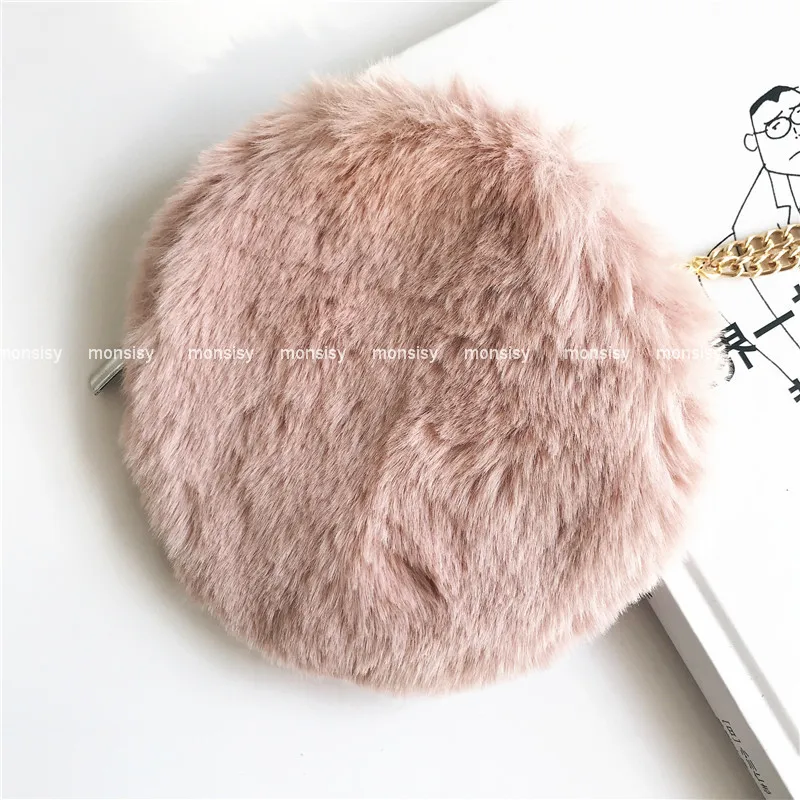 Pink Monsisy, искусственный кошелек с мехом, Женский кошелек для монет, маленький кошелек для девушек, кошелек для монет, зимняя леопардовая монетница на молнии, круглые женские кошельки - Цвет: Pink
