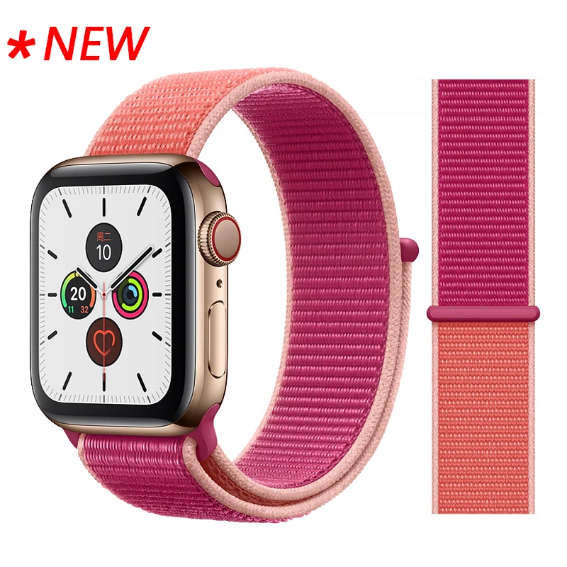 Joyozy для Apple watch, ремешок, нейлоновый, спортивный, петля, запястье для IWatch Series4, 3, 2, 1, цветной узор, классическая пряжка - Цвет ремешка: Pomegranate