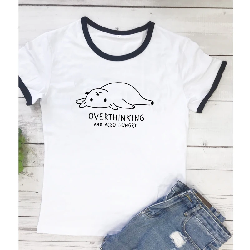 Overthinking-edge 1 Футболка с надписью «Not Today Cat» и надписью «Not Today», женская футболка с забавным принтом, футболка с надписью, модные топы - Цвет: Overthinking-edge 1