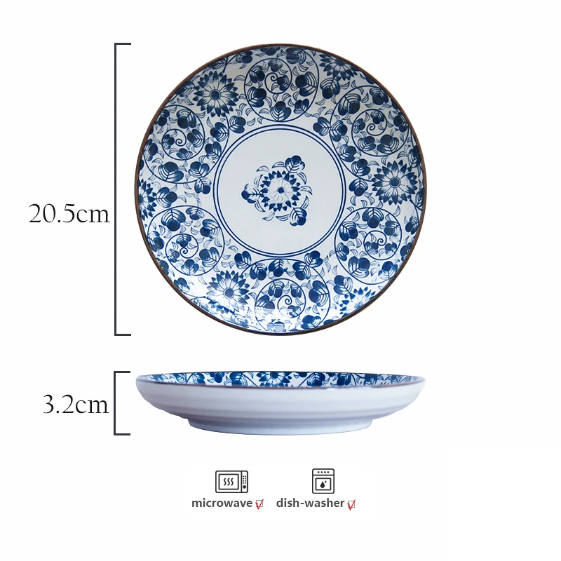 8 дюймов японская обеденная тарелка сине-белая керамическая посуда Лотос Орхидея Дизайн столовая посуда стейк блюда из пасты