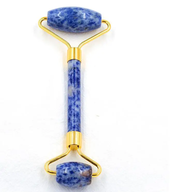 KCONYD Factory Wholesale Natural Jade Face Roller-Blue spots-Straight hand-Zina alloy stents