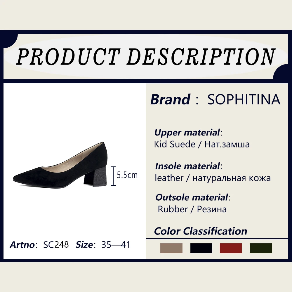 SOPHITINA/пикантные туфли-лодочки с острым носком; модные женские туфли из высококачественной замши на толстом каблуке; Новые повседневные туфли-лодочки с закрытым носком; SC248