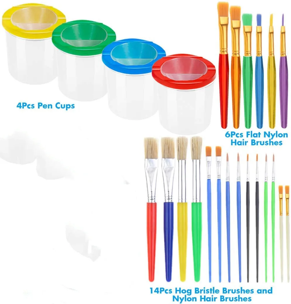 Painting Tool Kits,Paint Supplies Include Paint Cups with Lids Palette Tray Muti Sizes Paint Pen Brushes Set,Kids Gifts School