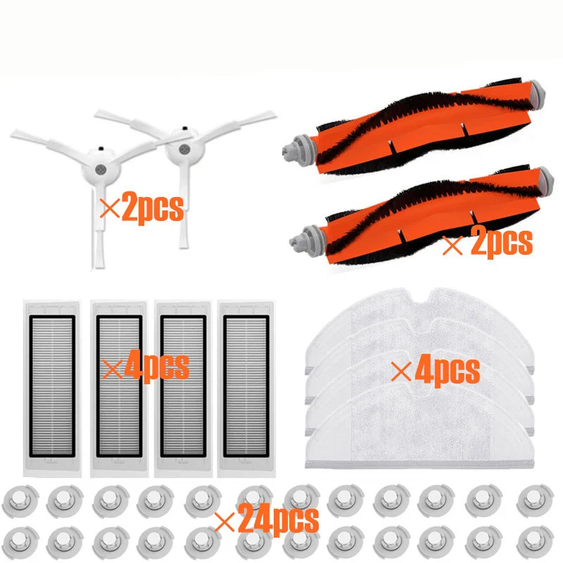 36pcs lot Подходит для Xiaomi Roborock Robot S50 S51 Запчасти для пылесоса комплекты швабры тряпки мокрой уборки фильтр боковая щетка рулон щетки - Цвет: 36pcs lot