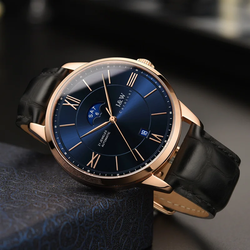 Svizzera Carnival Automatic Miyota Sapphire Watch For Men Moon Phase Gmt Orologi Meccanici Da Uomo In Oro Reloj Hombre Montre