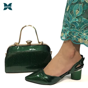 

Concise New Arrivals 2020 Italian Style Italian design Women Shoes and Bag to Match in green Color Comfortable Heels For Party
