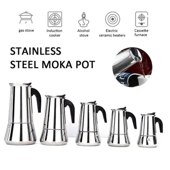 

5 kinds Stainless Steel Italian Top Cafetieres Tea Coffee Maker Plungers Moka Pot European Coffee Electric Pot Induction Cooker