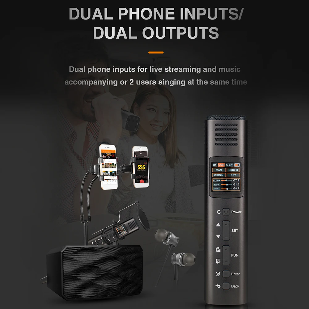 Lannge HK-600 Многофункциональный микрофон DSP однонаправленный микрофон с 1,3 дюймовым цветным ЖК-дисплеем 5 видов Pitch/EQ/Effect