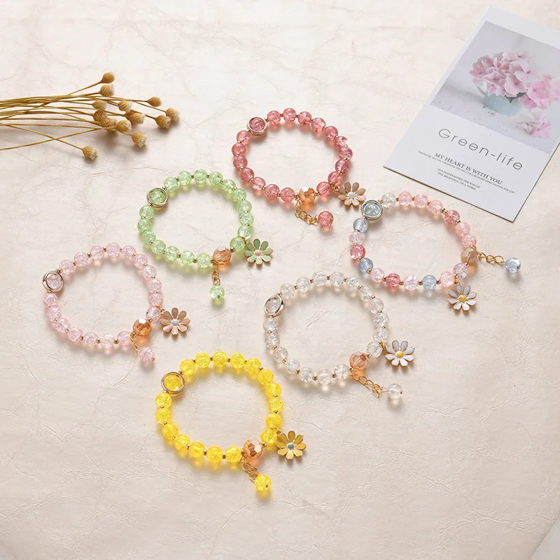 2021 New Korean Flowers Daisy Bracelets Bohemain Colorful Crystal Beaded Bracelet Handmade Elastic Rope Women Pulseira Jewelry - Image 3