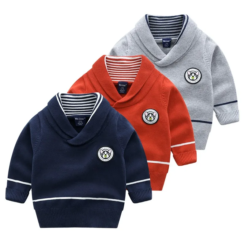 

New Toddler Girls Sweaters Cartoon Dog Letter Badge Baby Boys Clothes Kids Knit Pullover Children Red Sweater Boys Clothing 2-7Y