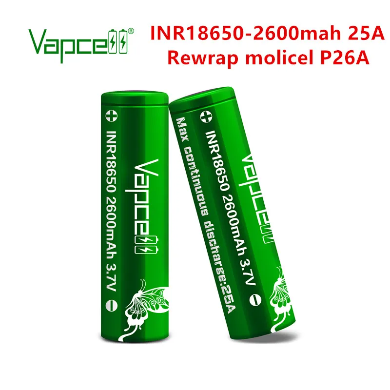 Vapcell 18650 2600 мАч 25a аккумуляторная батарея перезаряжаемая литий ионная 3 7